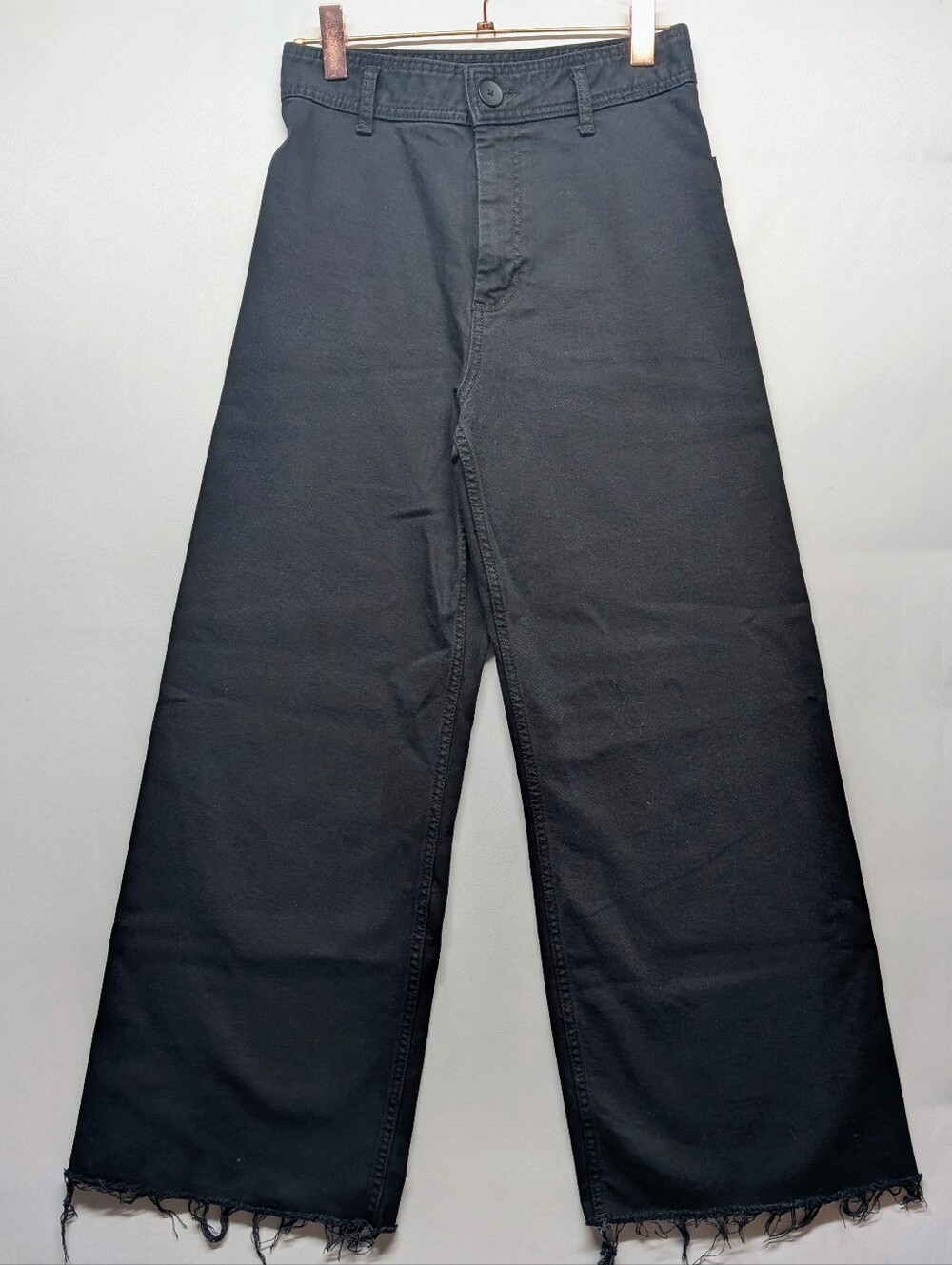 Zara Black Wide Leg Denim- Casual Frayed Hem